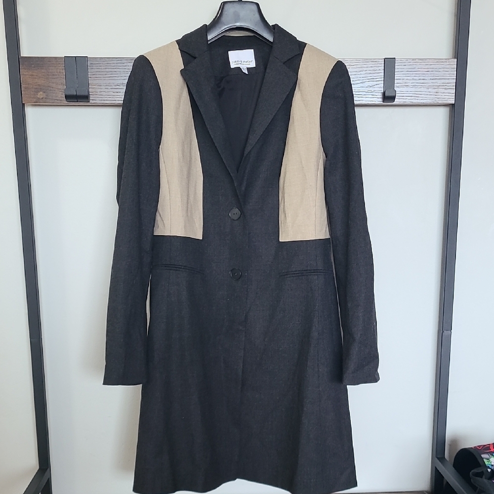 Judith & Charles Designer Wool Silk Blend Dark Gray Beige Dress Coat Size 4